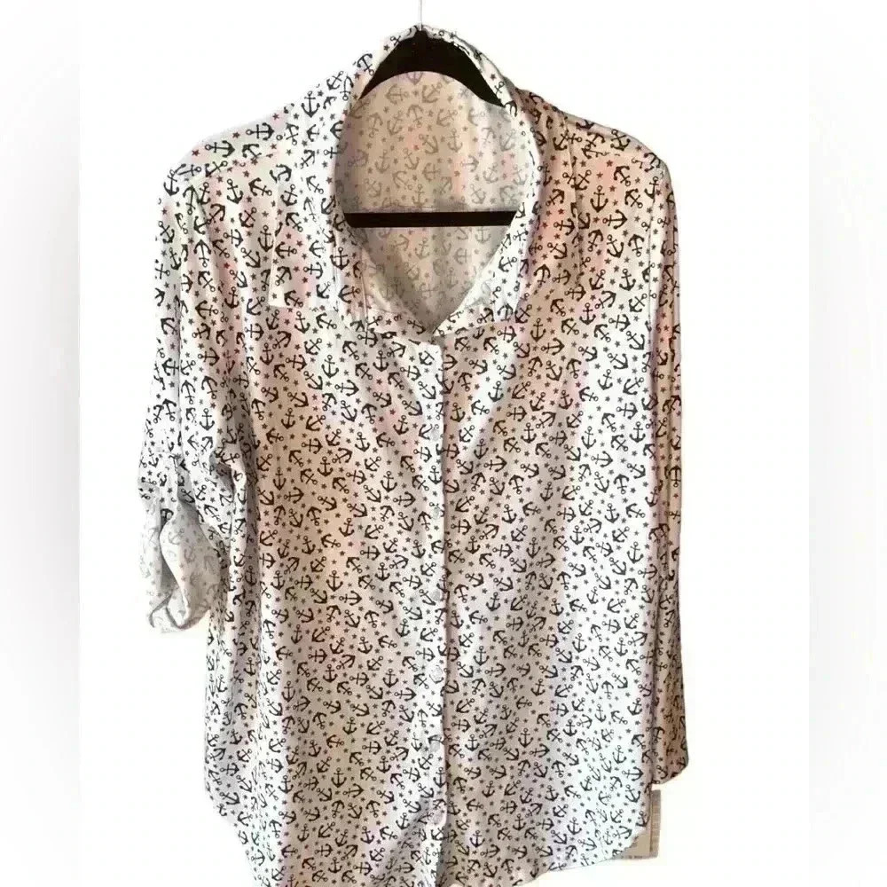Lularoe xl anchor long sleeve blouse. NWT. white, red , & navy.